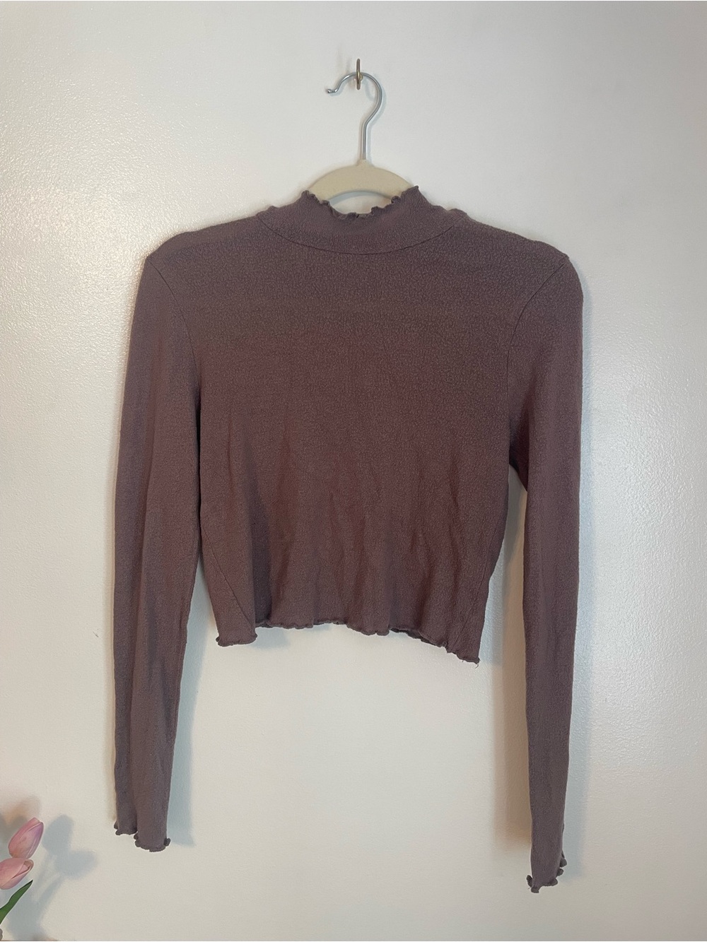 PacSun brown long sleeve mock neck top with lettuce hem details size small